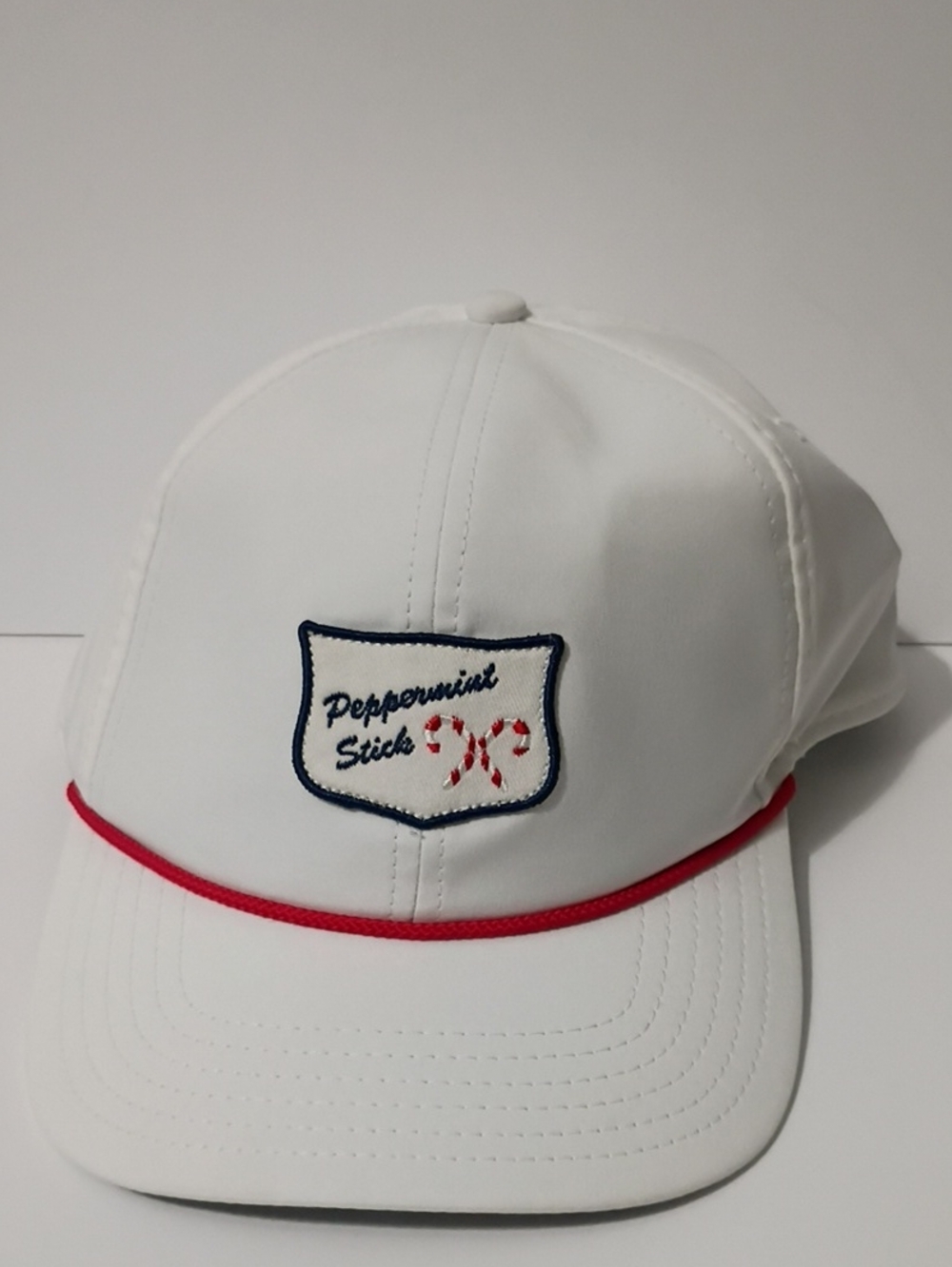 White 'Peppermint Stick' Patch Baseball Cap with Red Rope